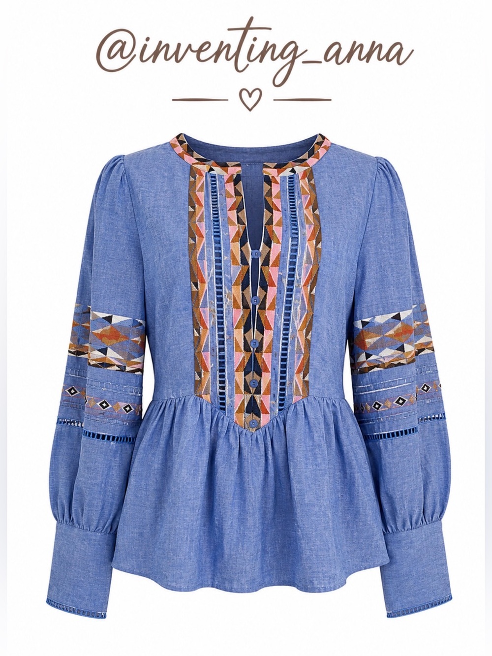 A Loves A Blue Embroidered Peplum Blouse Boho Size M - Picture 1 of 13